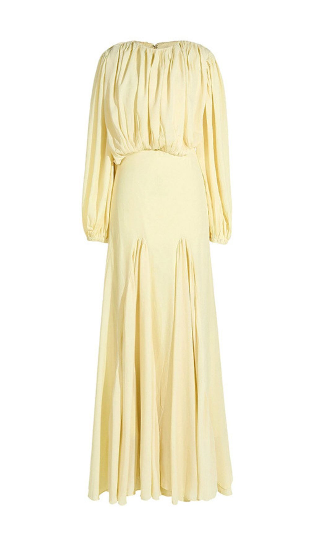 Fashionslee Women Jimena Yellow Pleated Long Sleeve Maxi Dress