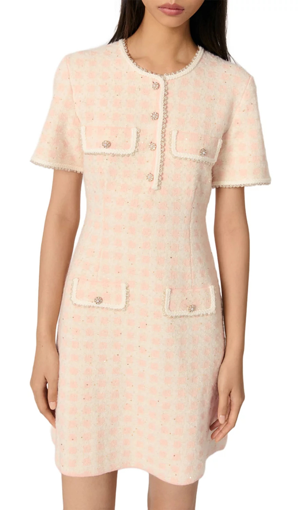 Fashionslee Women Rartingal Tweed Effect Knit Short Dress