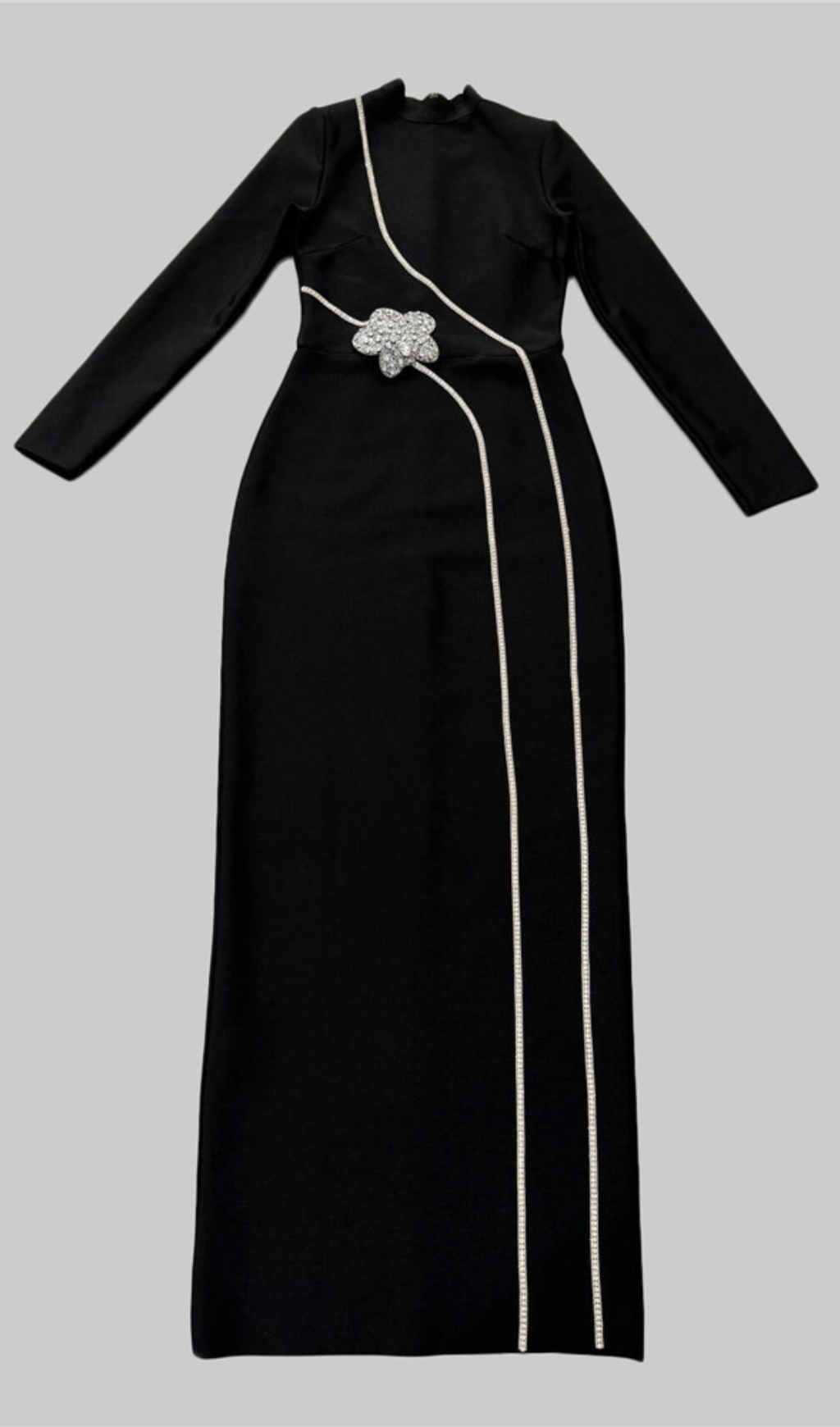 Fashionslee Women Galatia Black Diamante Long Sleeve Maxi Dress