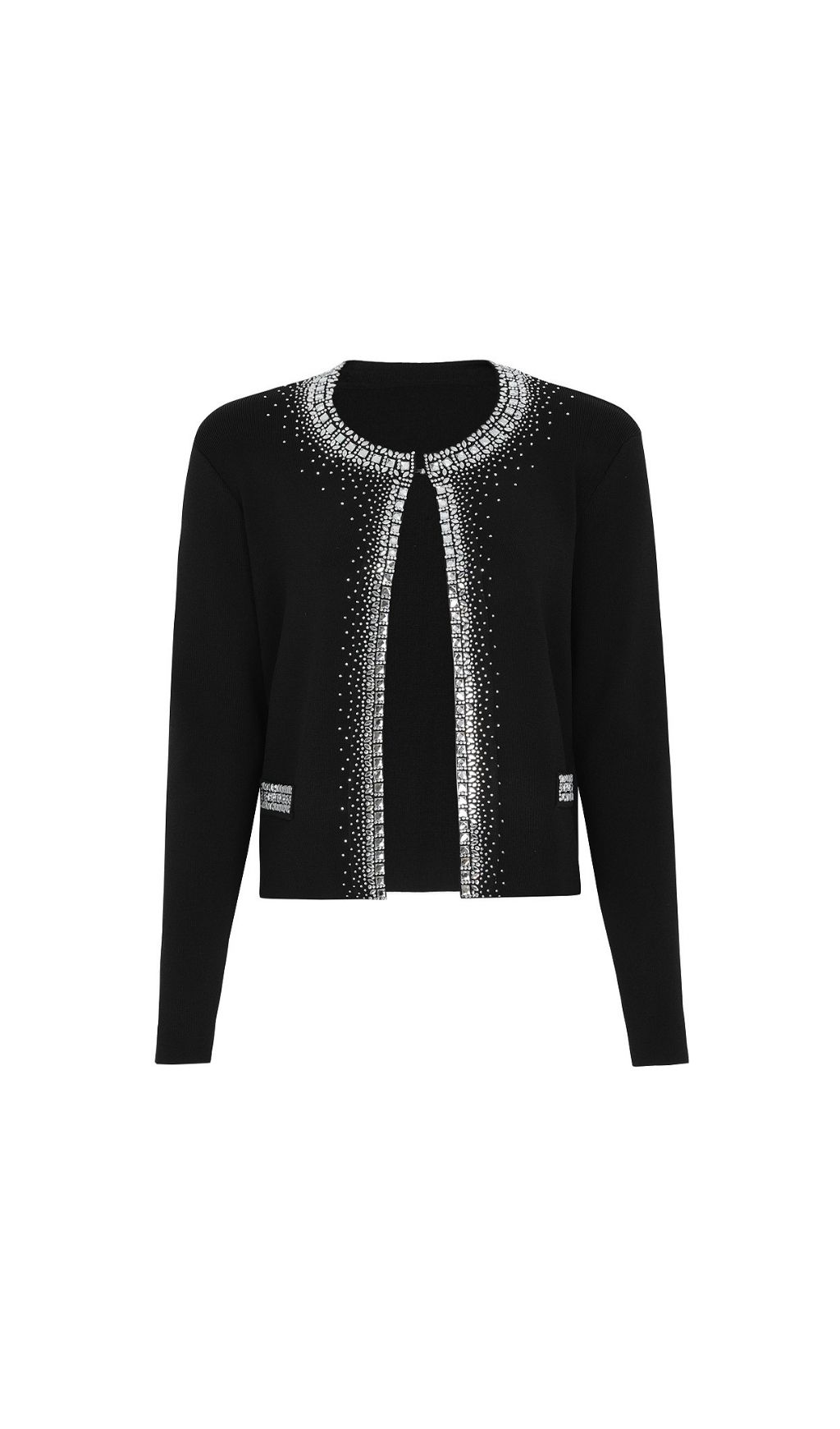 764efdd1a94323e4eb72b9b5e8bec614.jpg Fashionslee Women Kinsey Black Diamante Knit Cardigan & Midi Dress Set