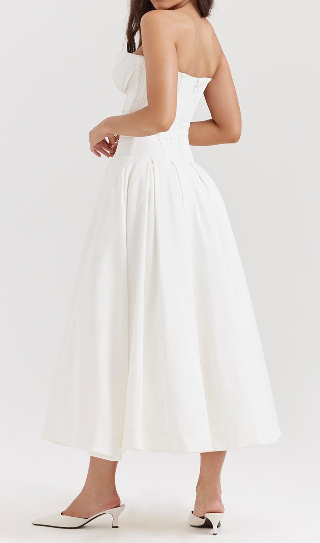 Fashionslee Women Devani White Strapless Corset Midi Dress