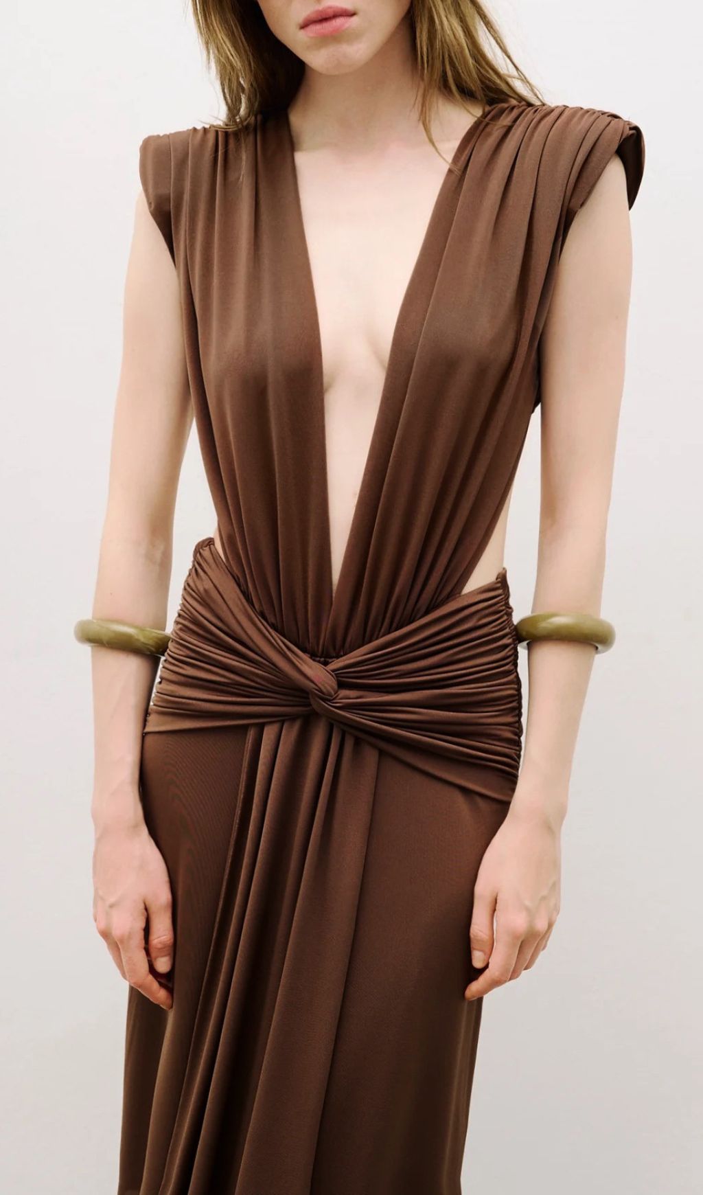 767b2af6dc06a5b70beb0775e76fe329.jpg Fashionslee Women Joselyn Coffee Deep V-Neck Maxi Dress