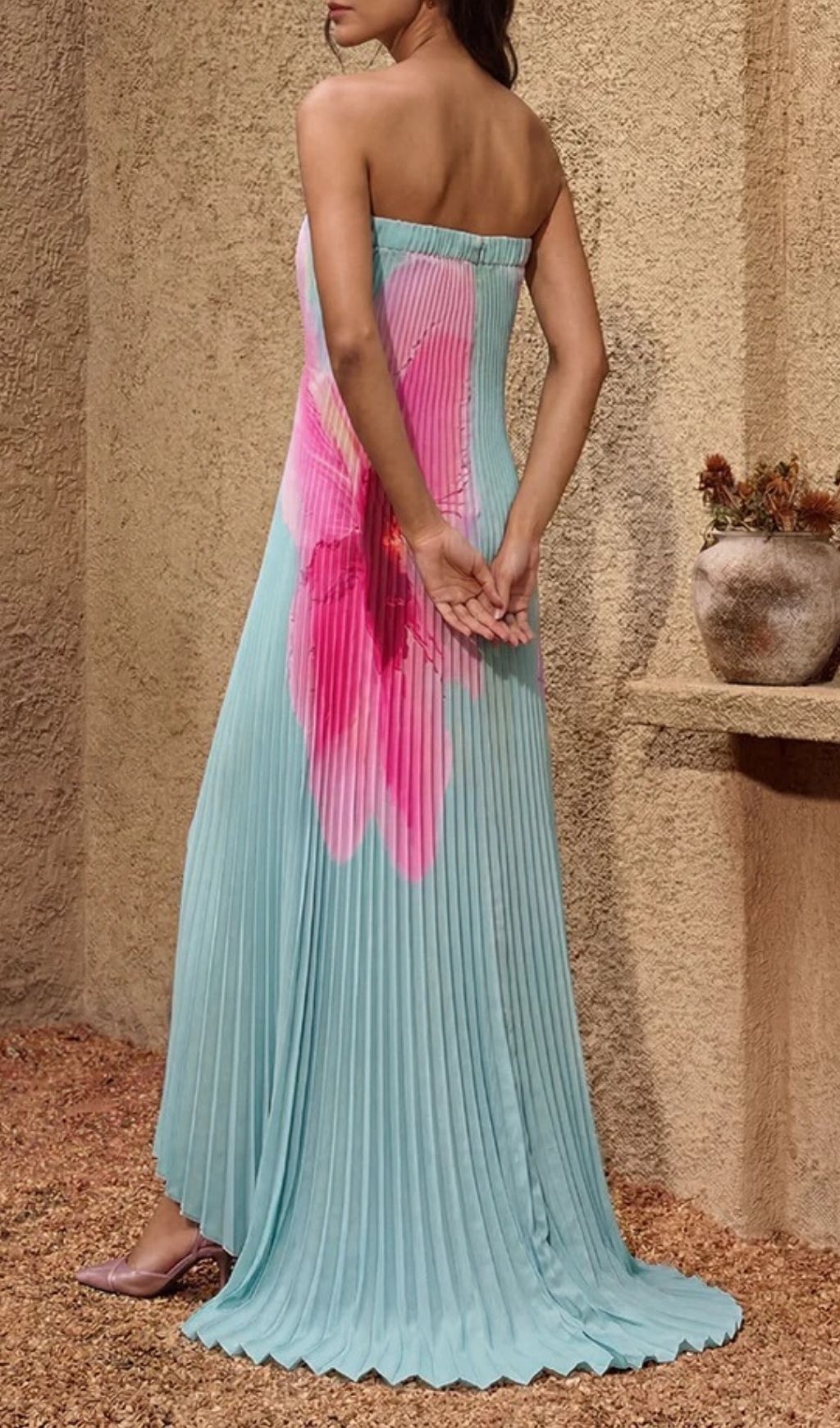 Fashionslee Women Yexila Strapless Floral Pleated Maxi Dress