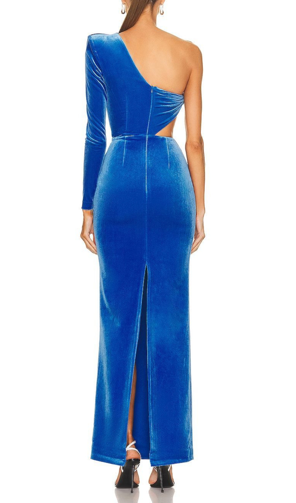 Fashionslee Women Daniil Blue One-Shoulder Velvet Maxi Dress
