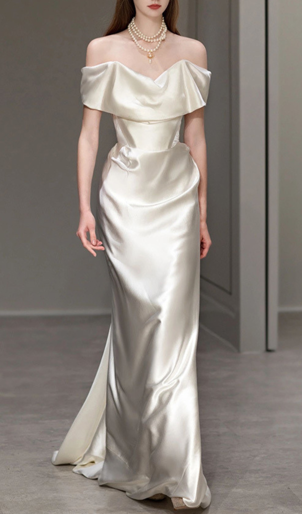 Fashionslee Women Carmiya Satin Off-Shoulder Wedding Dress