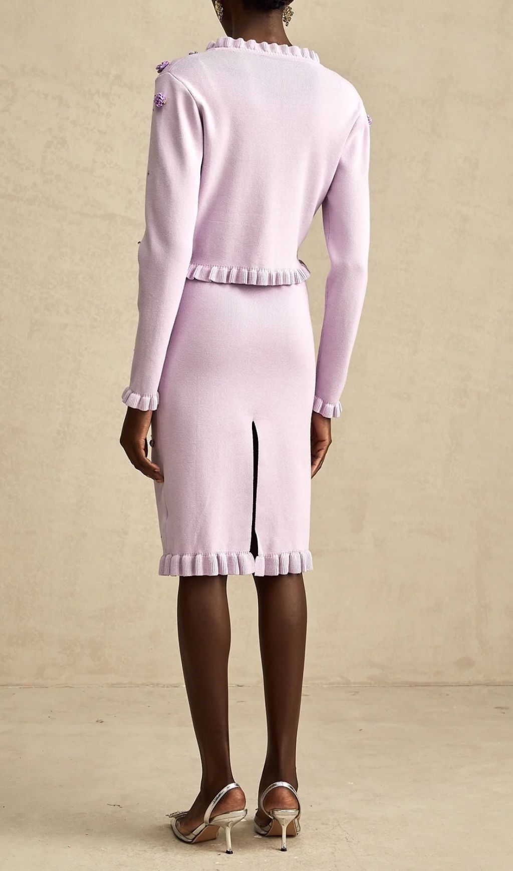 Fashionslee Women Hermes Purple Flower Cardigan & Midi Dress