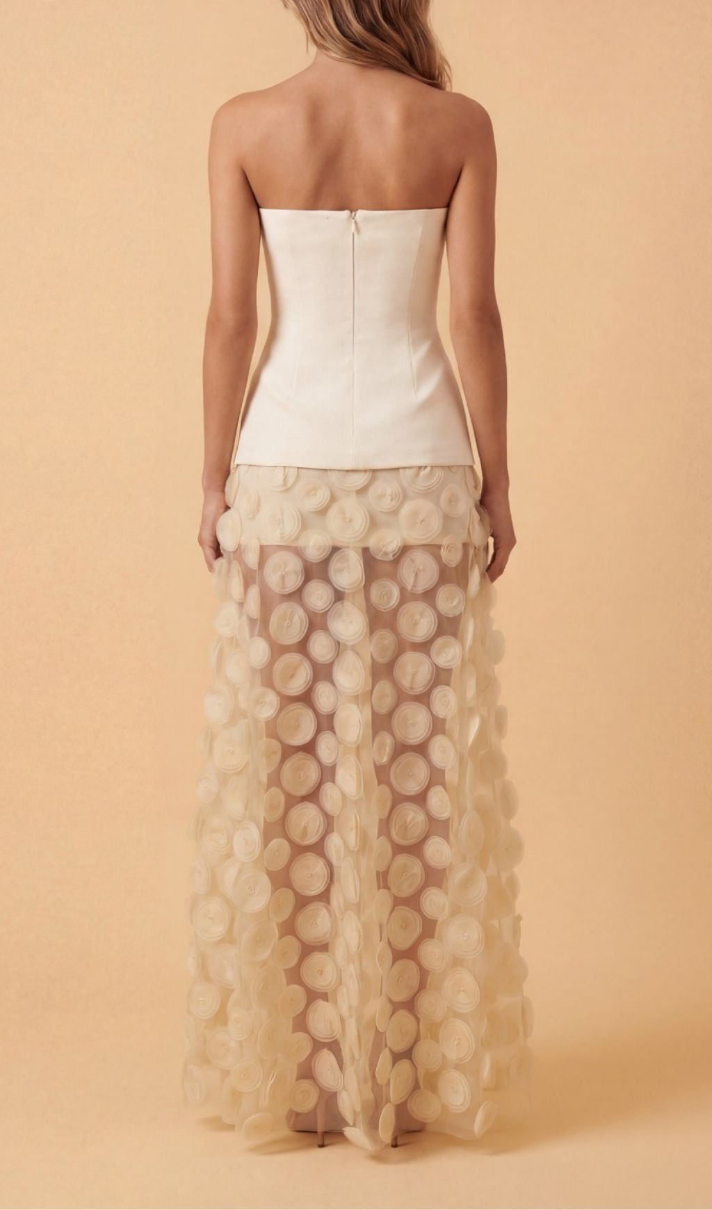 Fashionslee Women Keala Apricot Strapless Mesh Maxi Dress