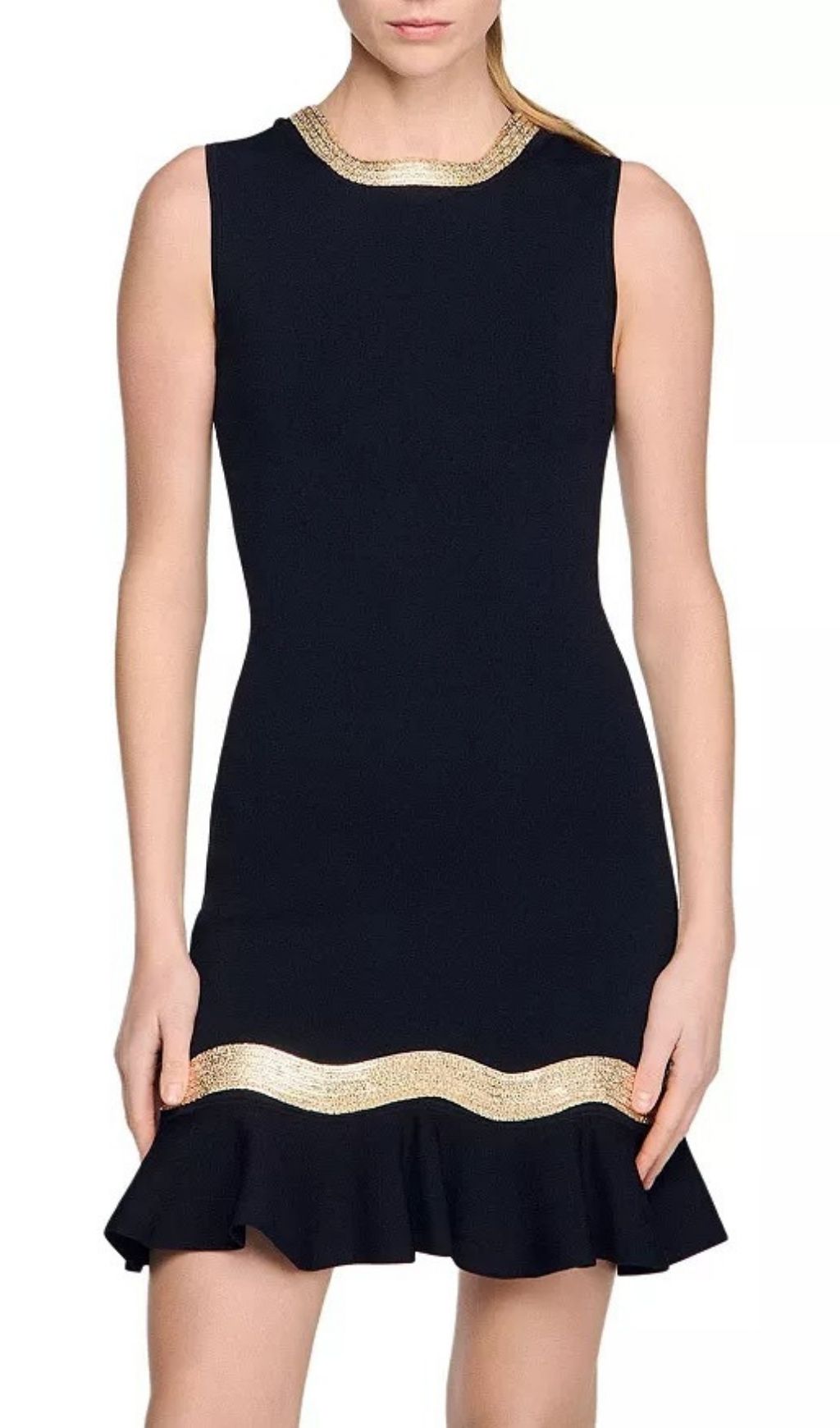 Fashionslee Women Ophira Metal Chain Trim Knit Short Dress