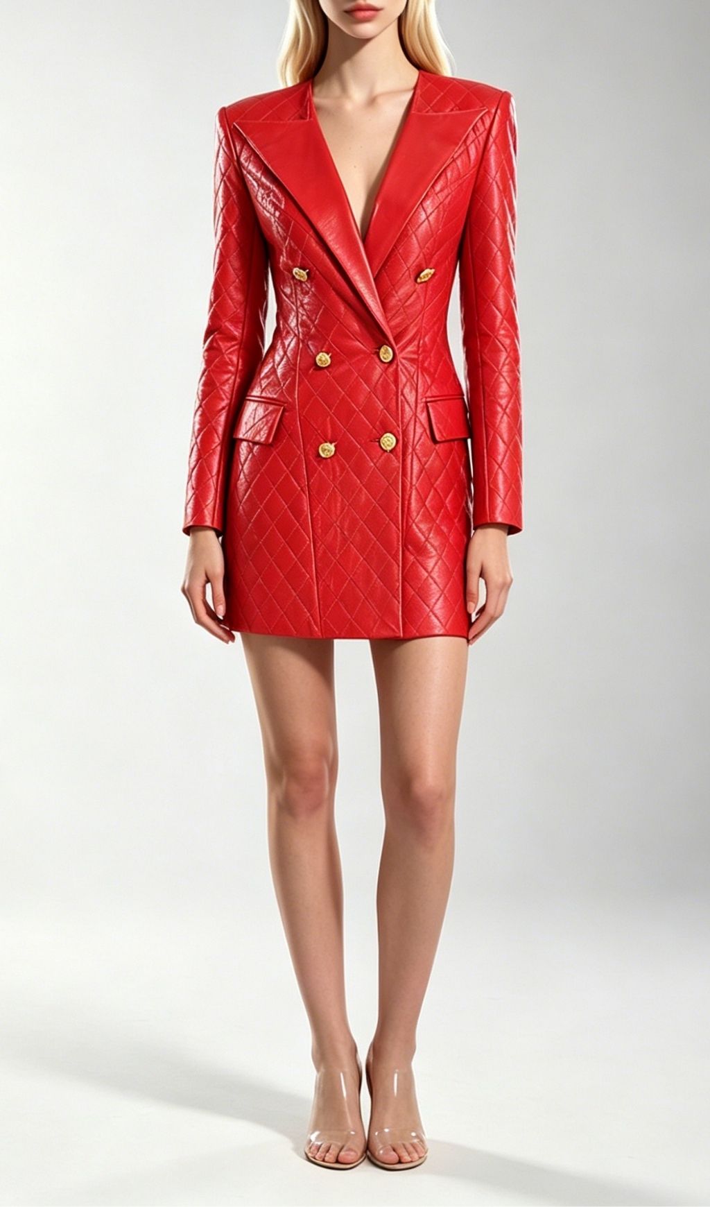 Fashionslee Women Kinipela Red PU Leather Blazer Dress