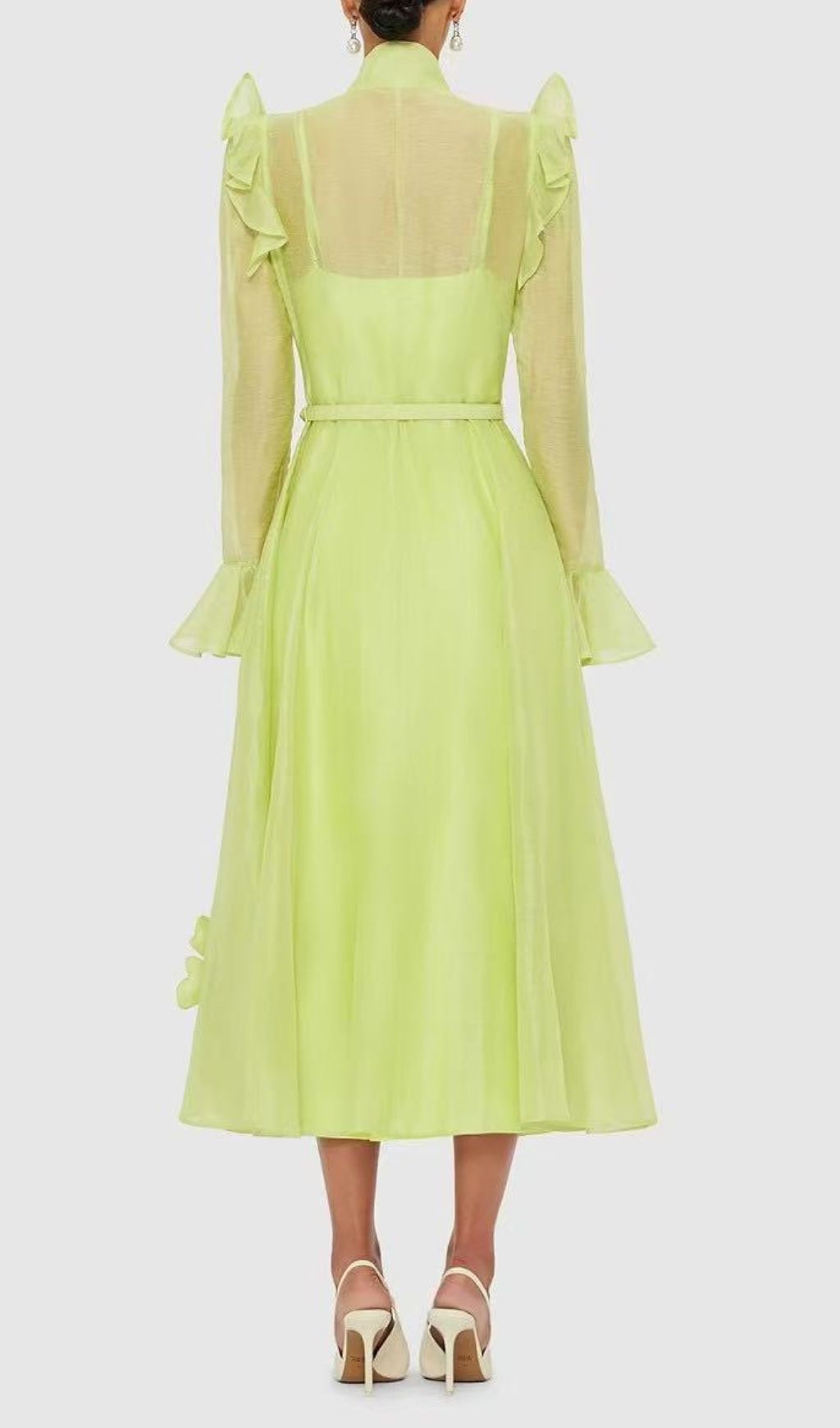 Fashionslee Women Elula Green Long Sleeve Flower Midi Dress