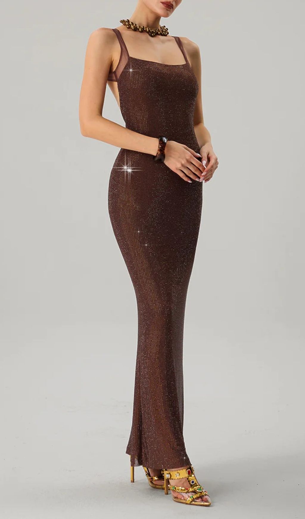 773c48632f5095555fb03fde130c9bf8.jpg Fashionslee Women Jouncegrid Backless Rhinestone Maxi Dress In Brown