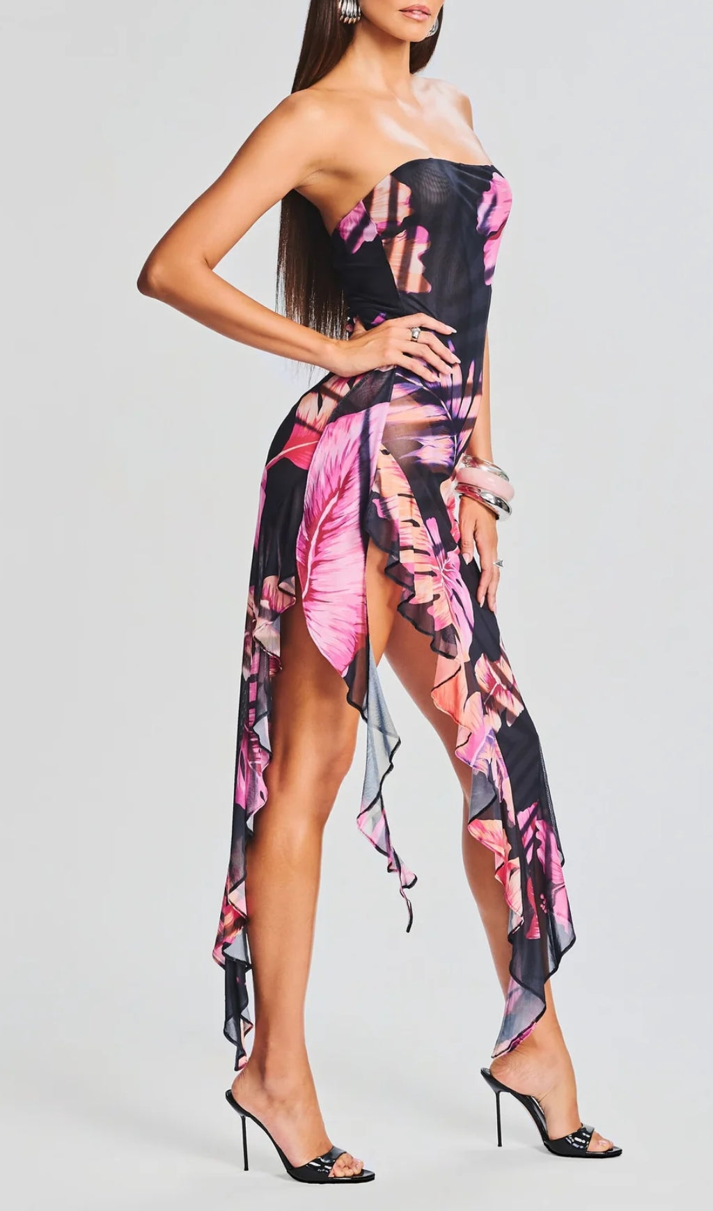 Fashionslee Women Tropical Leaf Color Tube Top Dress
