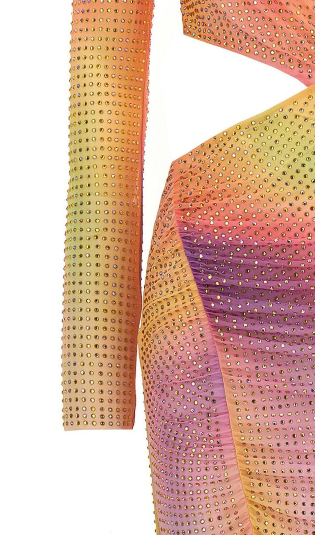 Fashionslee Women Mesh Rhinestone One Shoulder Midi Dress In Cotton Candy