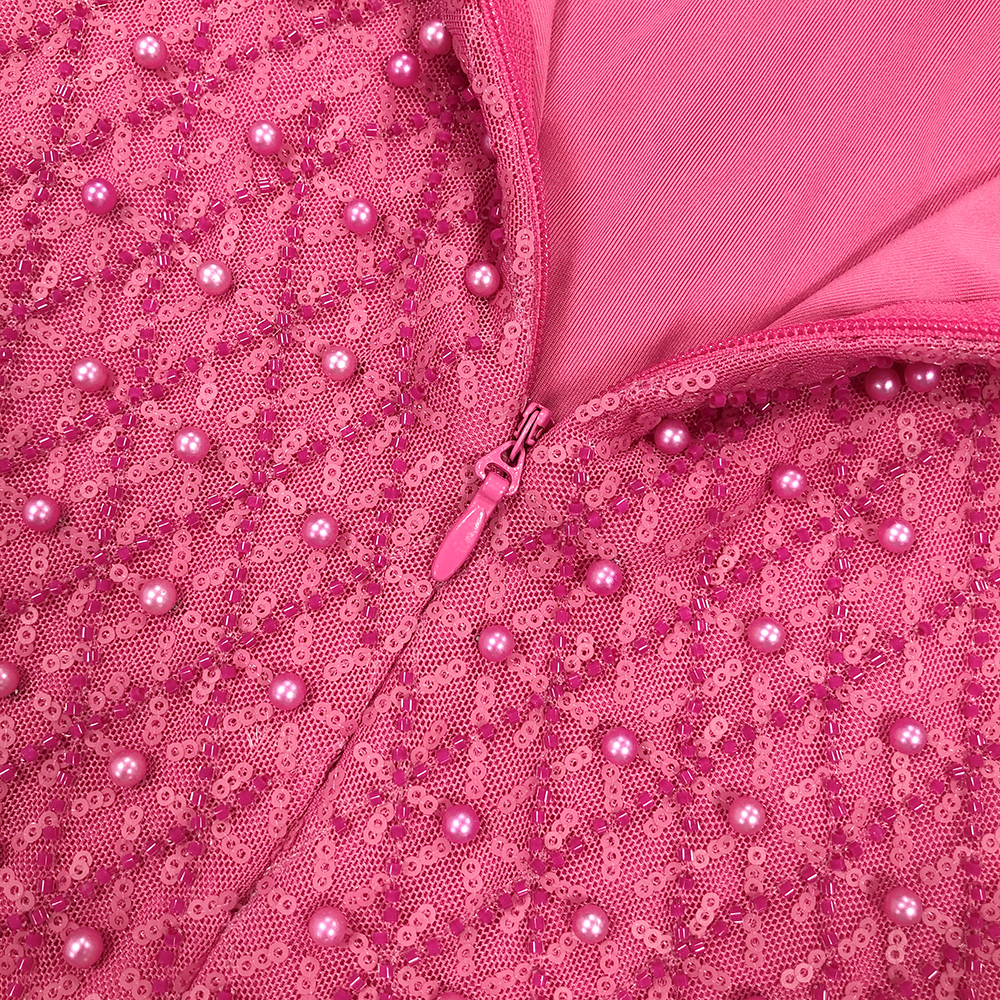 Fashionslee Women Bakwina Pink Pearl Sequin Lace Up Maxi Dress