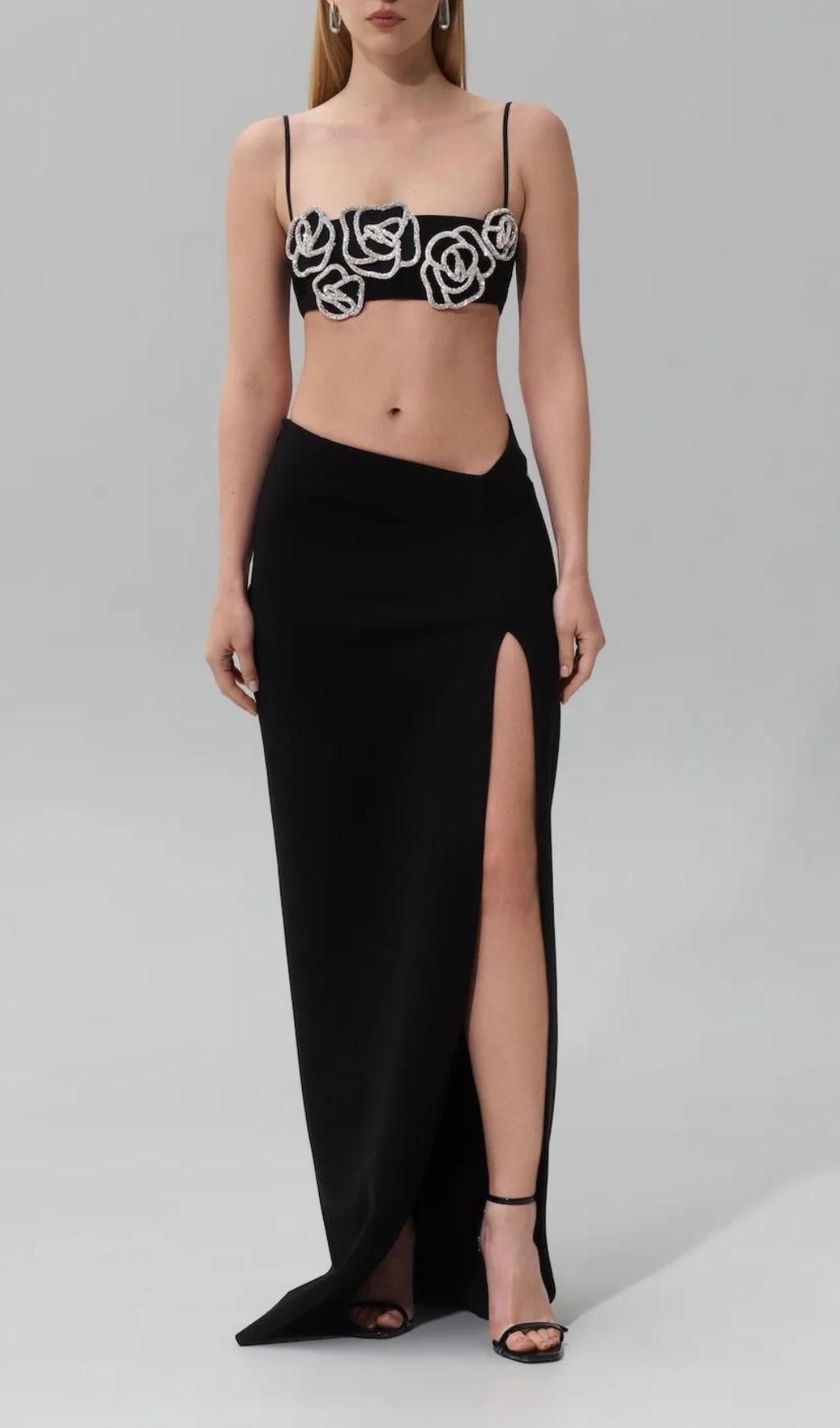 Fashionslee Women Gidget Black Flower Top & Maxi Skirt