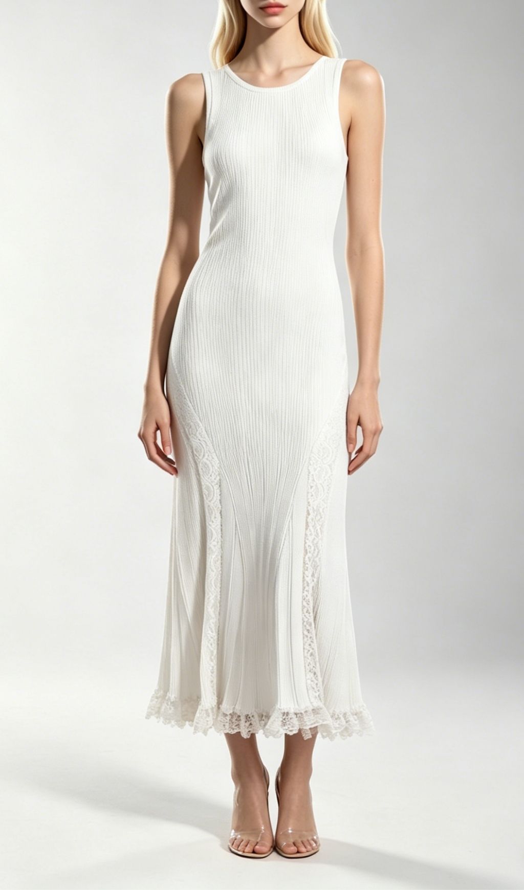 Fashionslee Women Kinzy White Sleeveless Lace Midi Dress