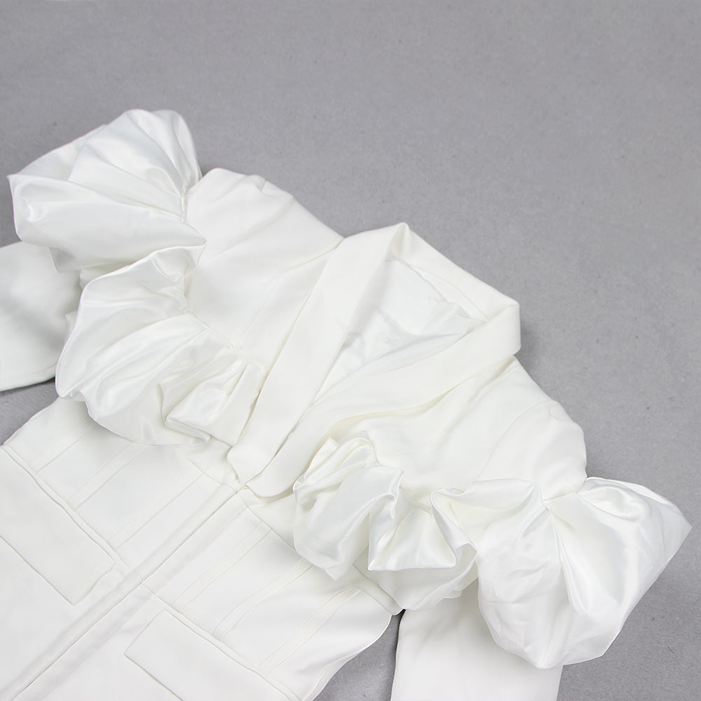Fashionslee Women Allayna White Puff Detail Blazer Dress