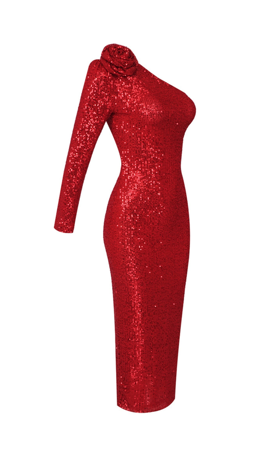 7870814ced6adc3fe96968b8a89a5969.jpeg Fashionslee Women Red Three-Dimensional One-Shoulder Floral Sequined Stretch Dress