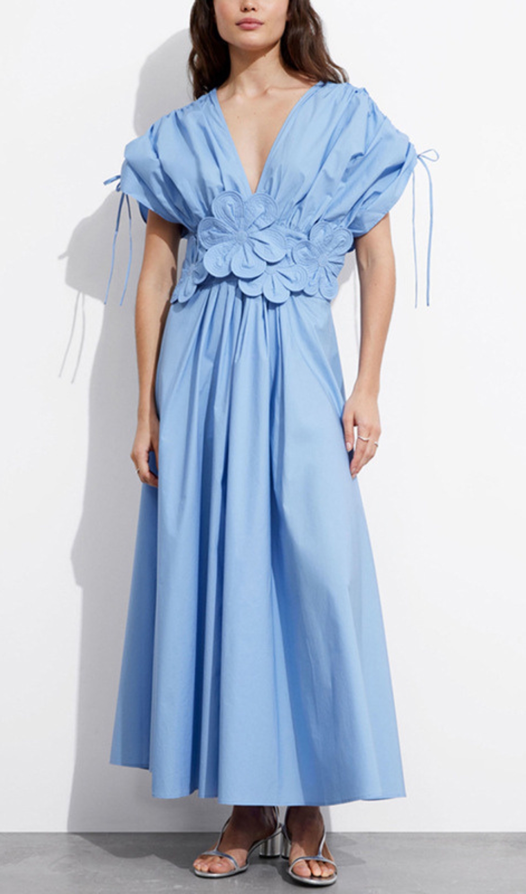 Fashionslee Women Darra V-Neck Flower Waist Maxi Dress