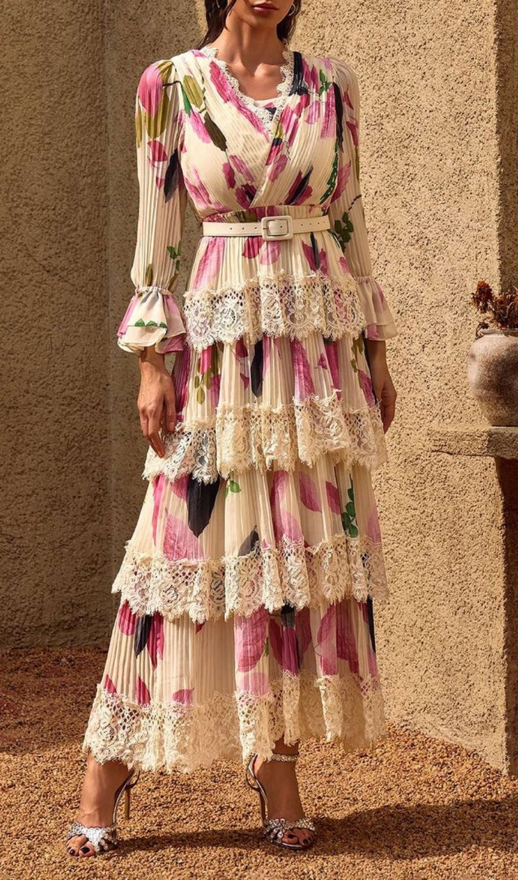 78ac8964acd0526f91b9ac894bc0c79f.jpg Fashionslee Women Charleen V Neck Floral Lace Tiered Maxi Dress