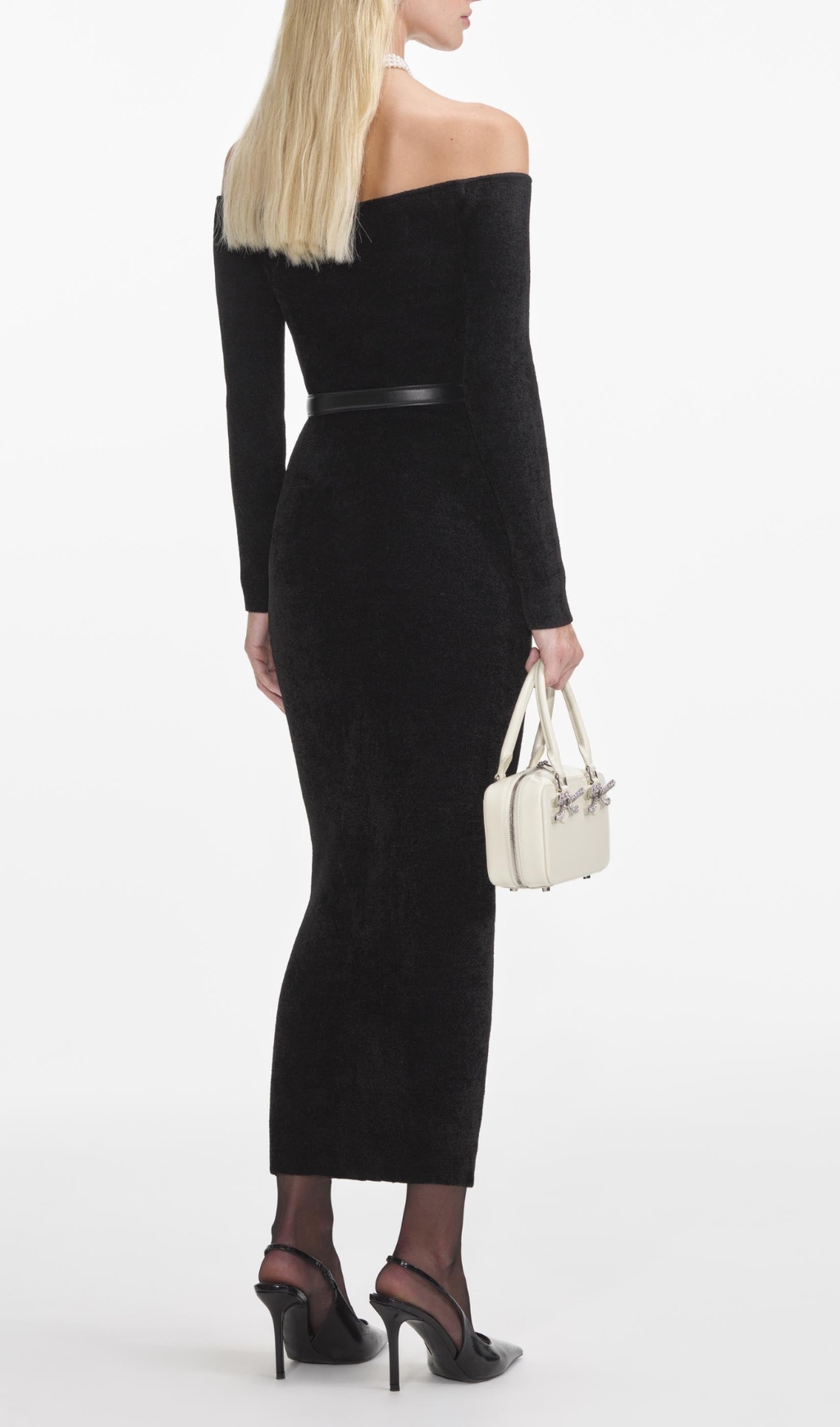 Fashionslee Women Black Chenille Knit Midi Dress