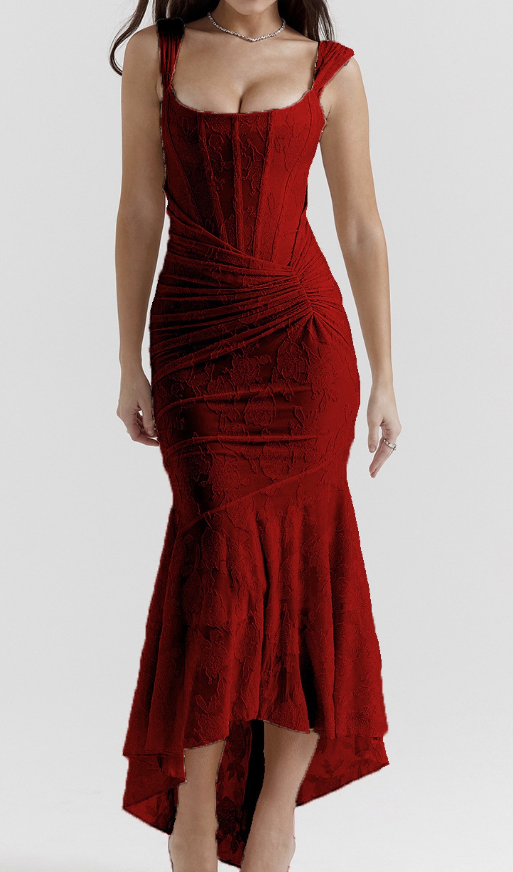Fashionslee Women Anaëlle Red Floral Corset Maxi Dress