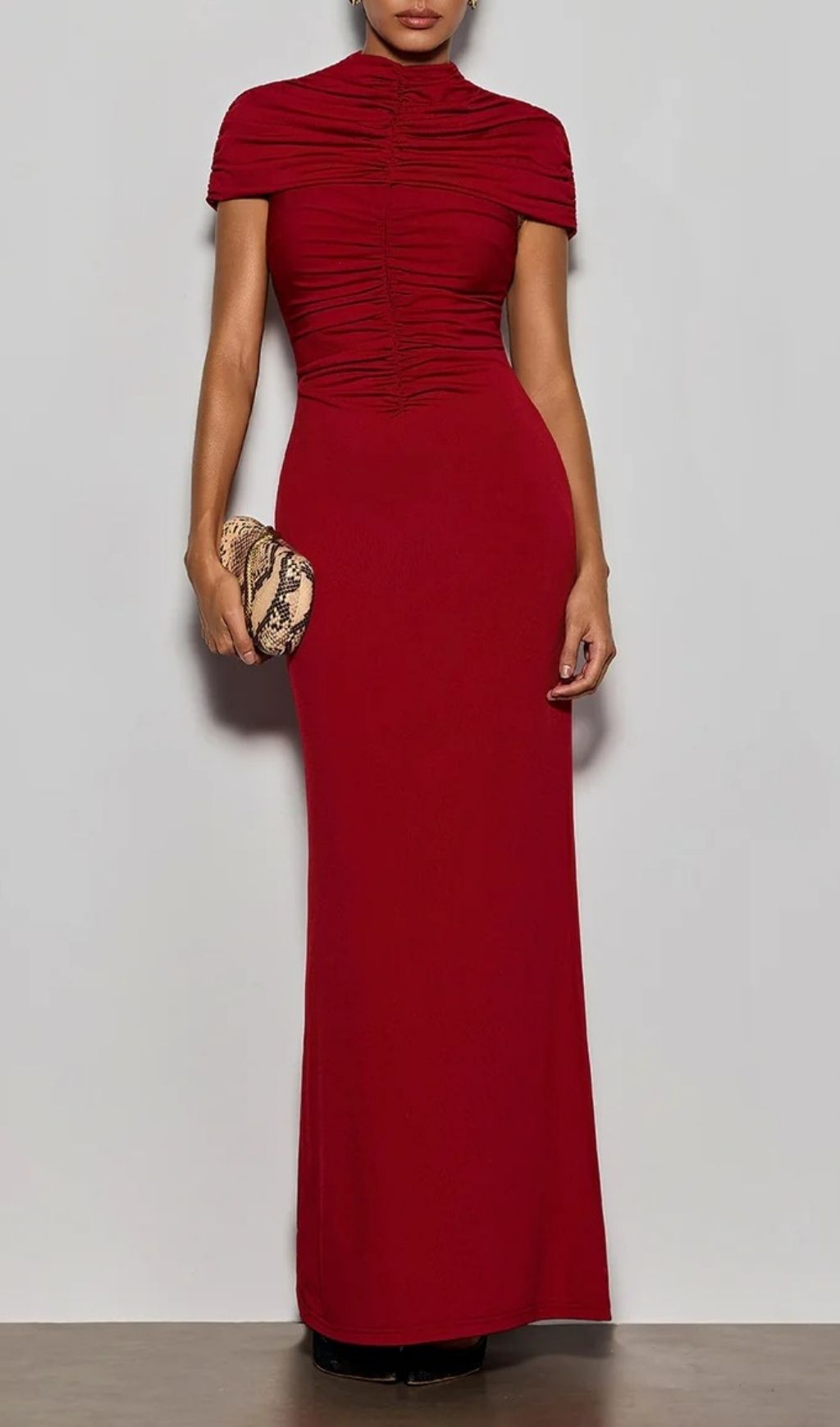 VINTAGE WINE RUCHED BODYCON MAXI DRESS - OWNCI VINTAGE WINE RUCHED BODYCON MAXI DRESS - OWNCI