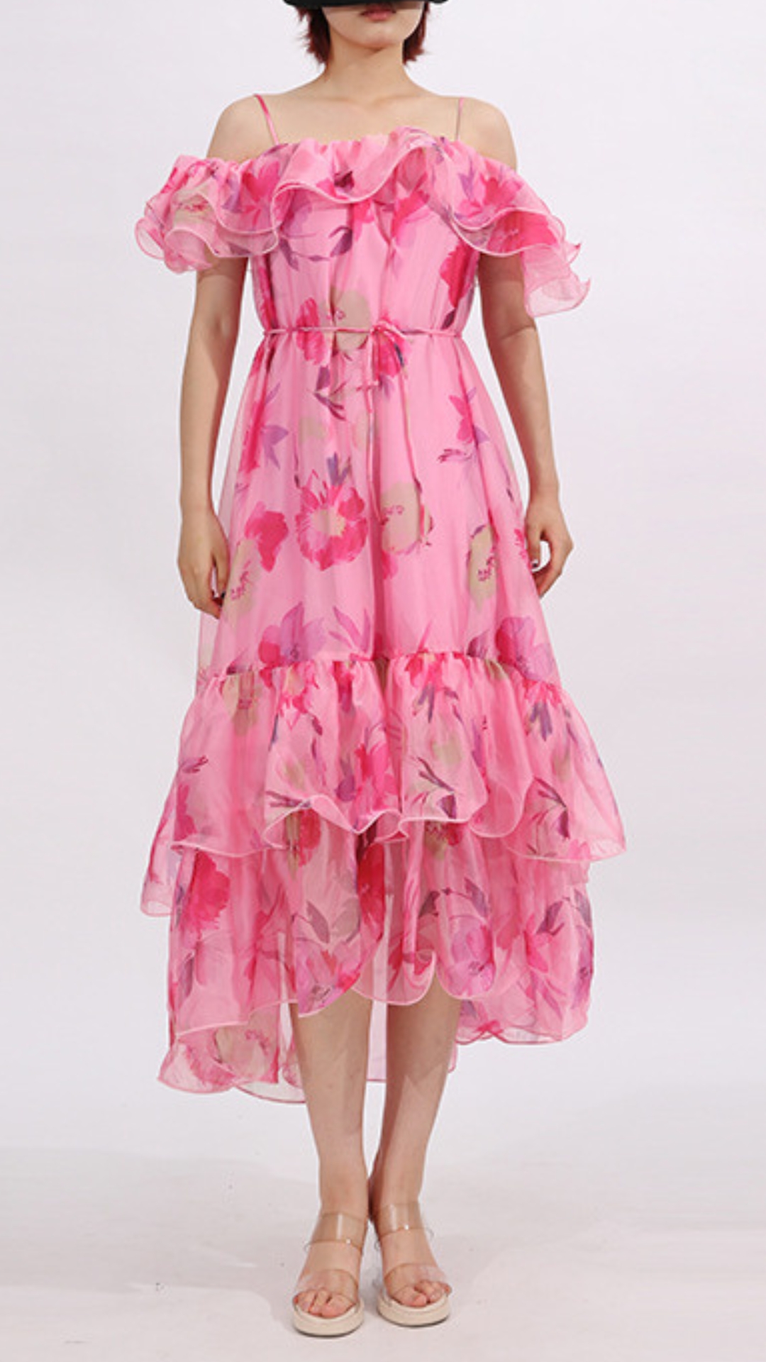 Fashionslee Women Flora Pink Printed Midi Dress
