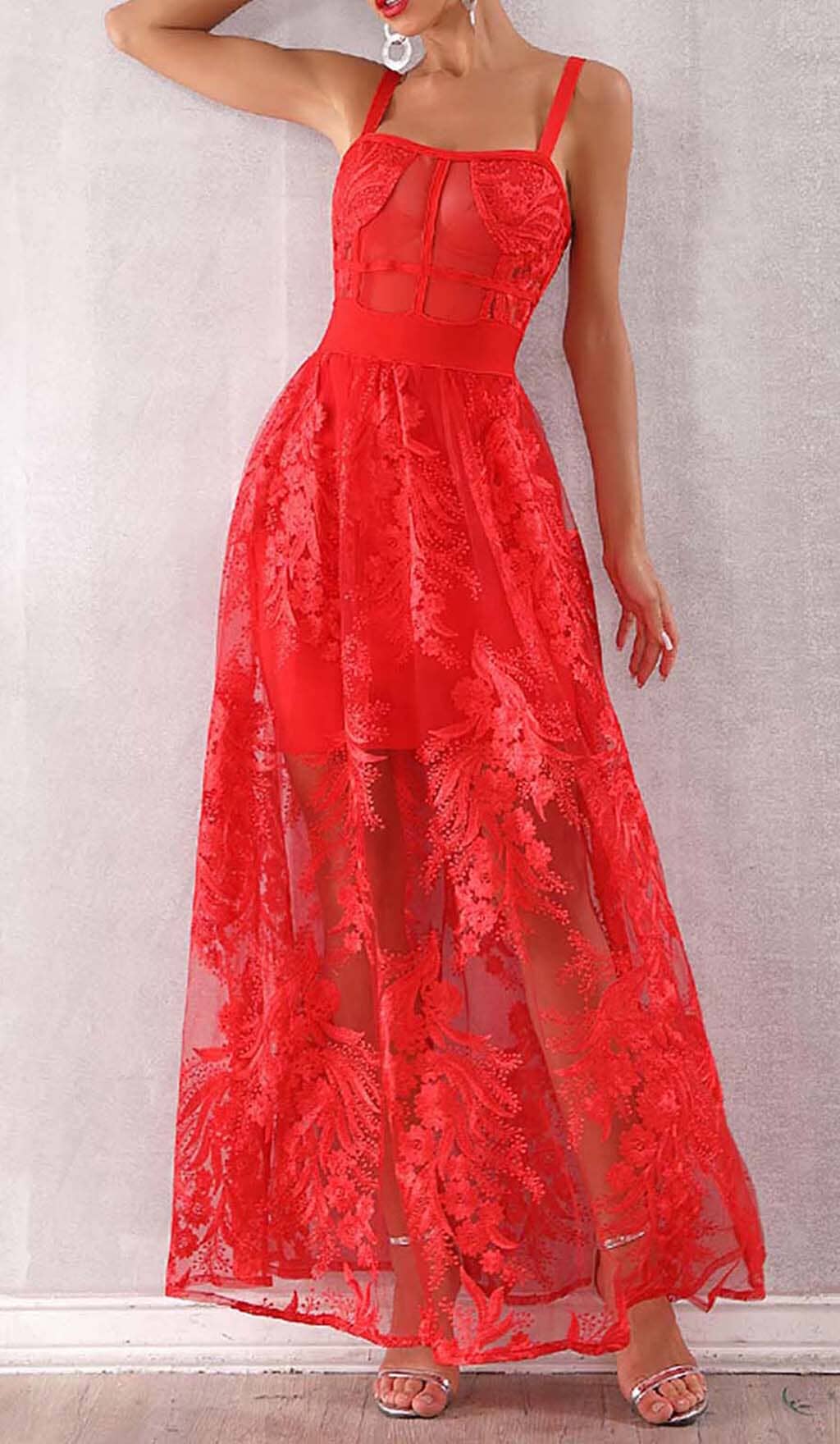 Fashionslee Women Floral Corset Lace Maix Dress In Red