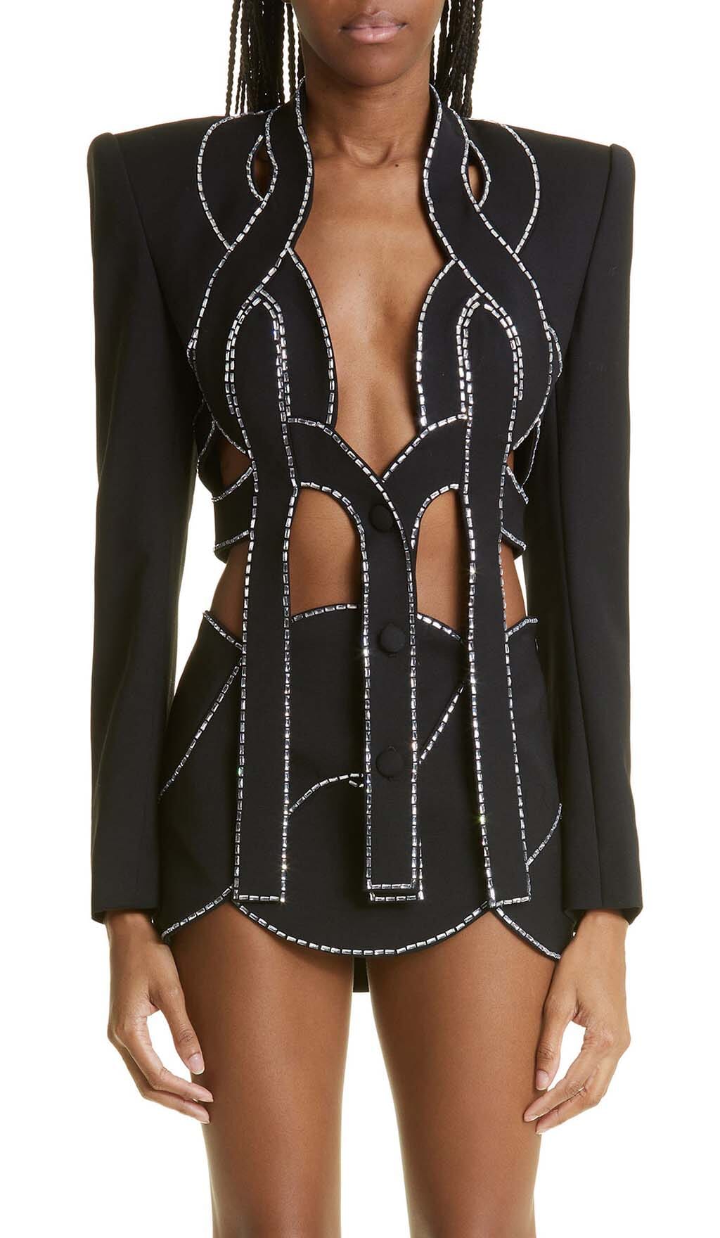 Fashionslee Women Latticed Embellished Rope Two Pieces In Black