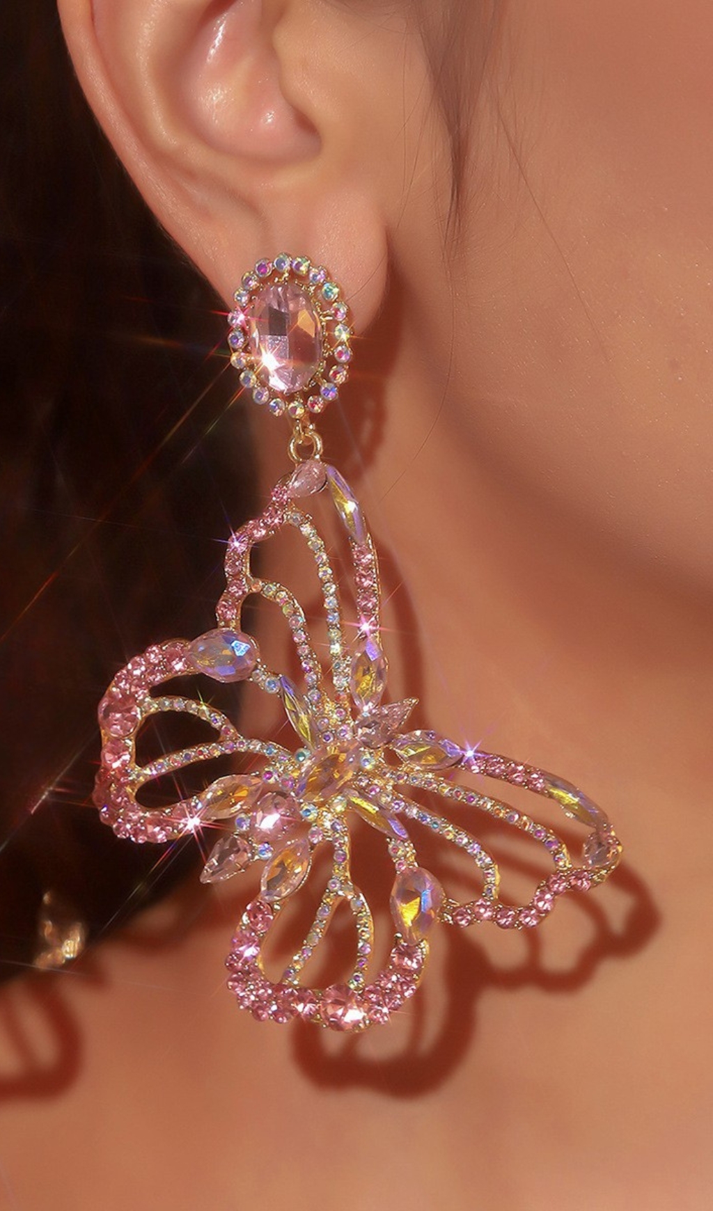7977f3117d09587cc7b376fe94d9e2f5.jpg Fashionslee Women Dong Rhinestone Butterfly Earrings