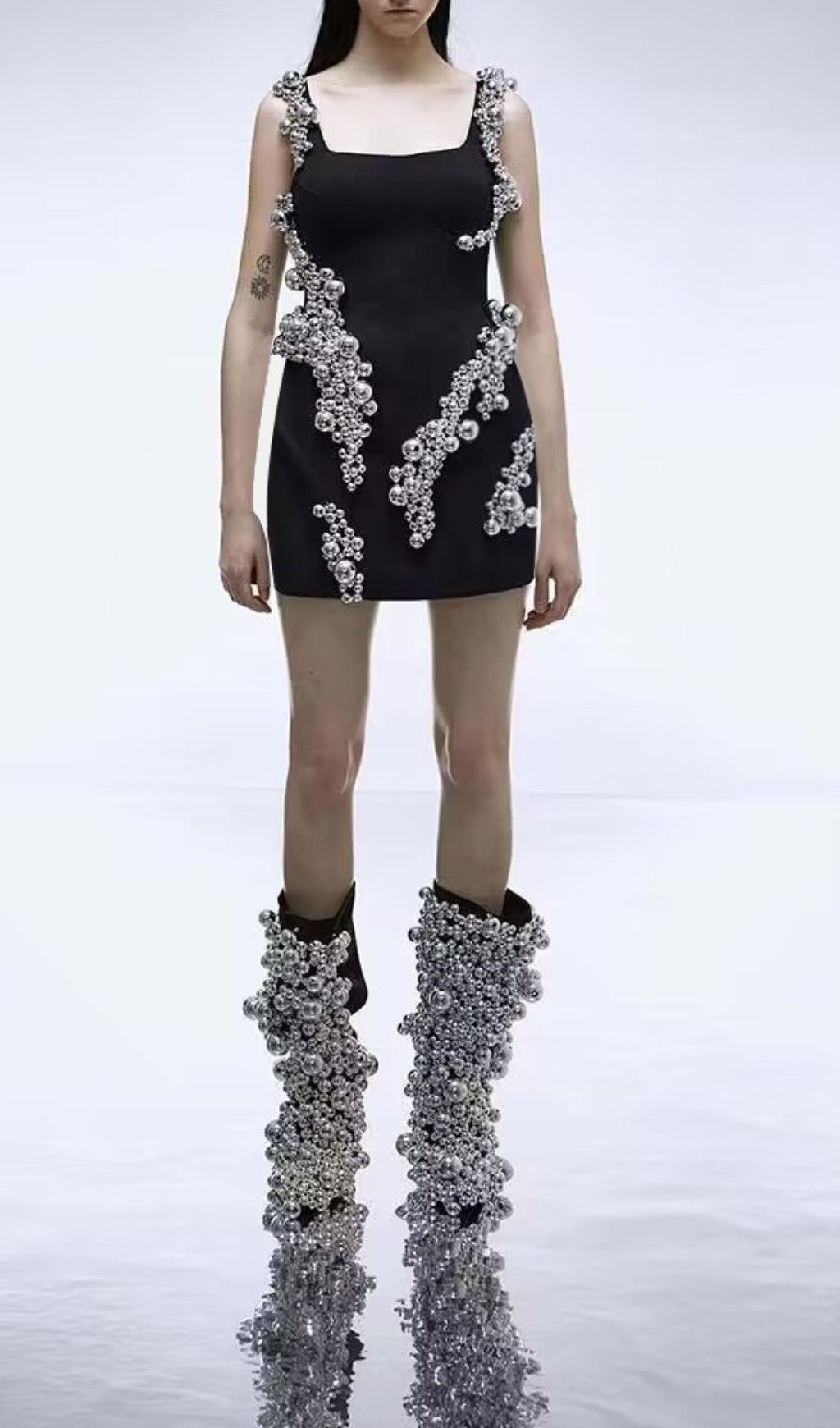 Fashionslee Women Biagio Black Embellished Mini Dress