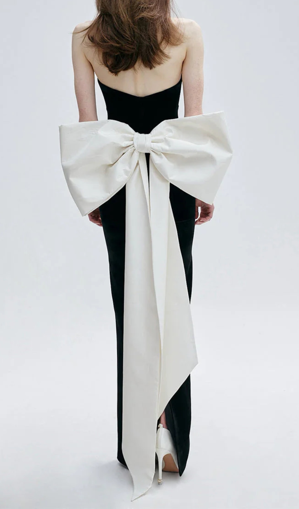 Fashionslee Women Strapless Bustier Bow Detail Maxi Dress Black White
