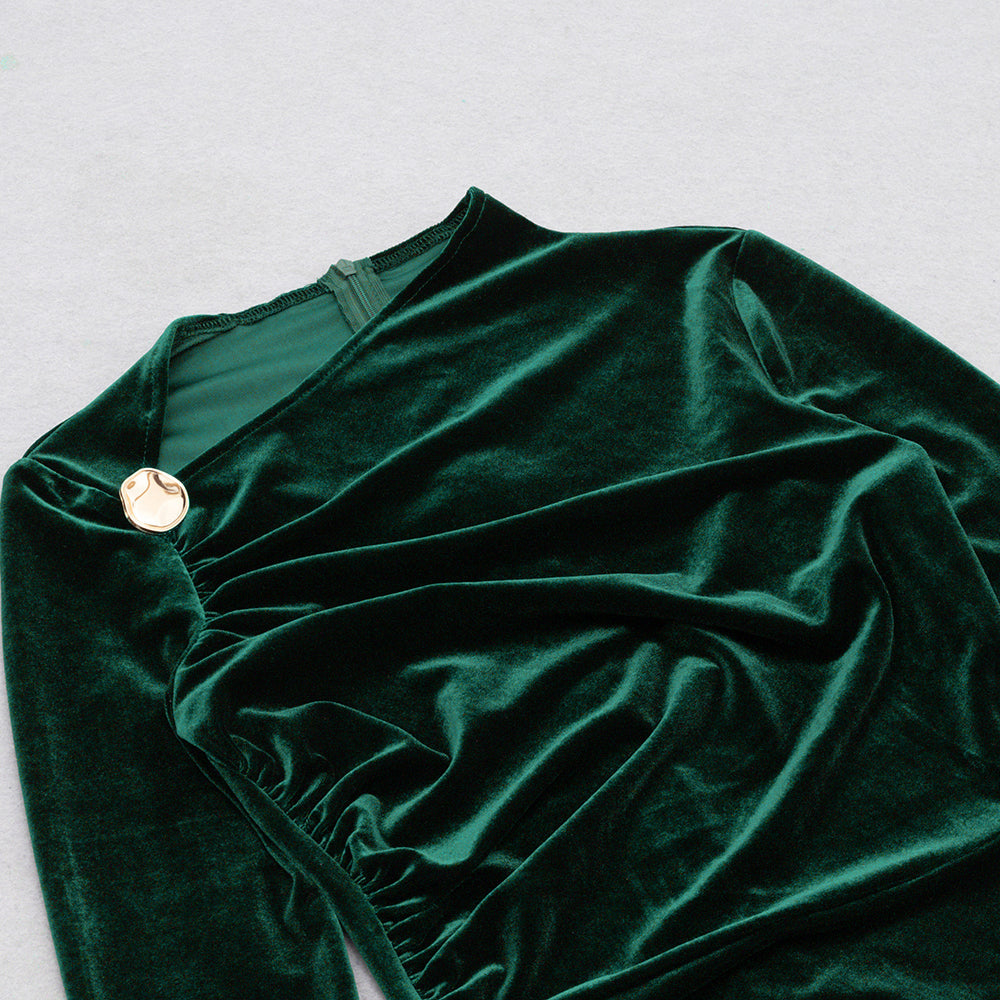 TRENDING GREEN FLOUNCE DRESS WITH SPLIT - OWNCI TRENDING GREEN FLOUNCE DRESS WITH SPLIT - OWNCI