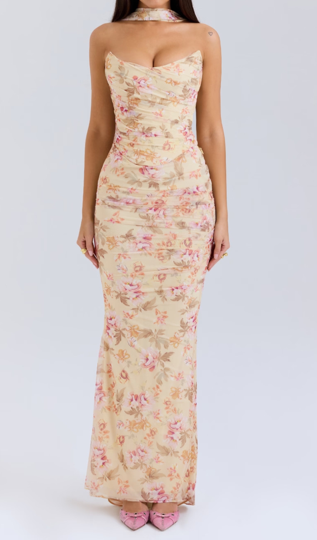 Fashionslee Women Barbie Floral Corset Top Fluted Hem Maxi Dress
