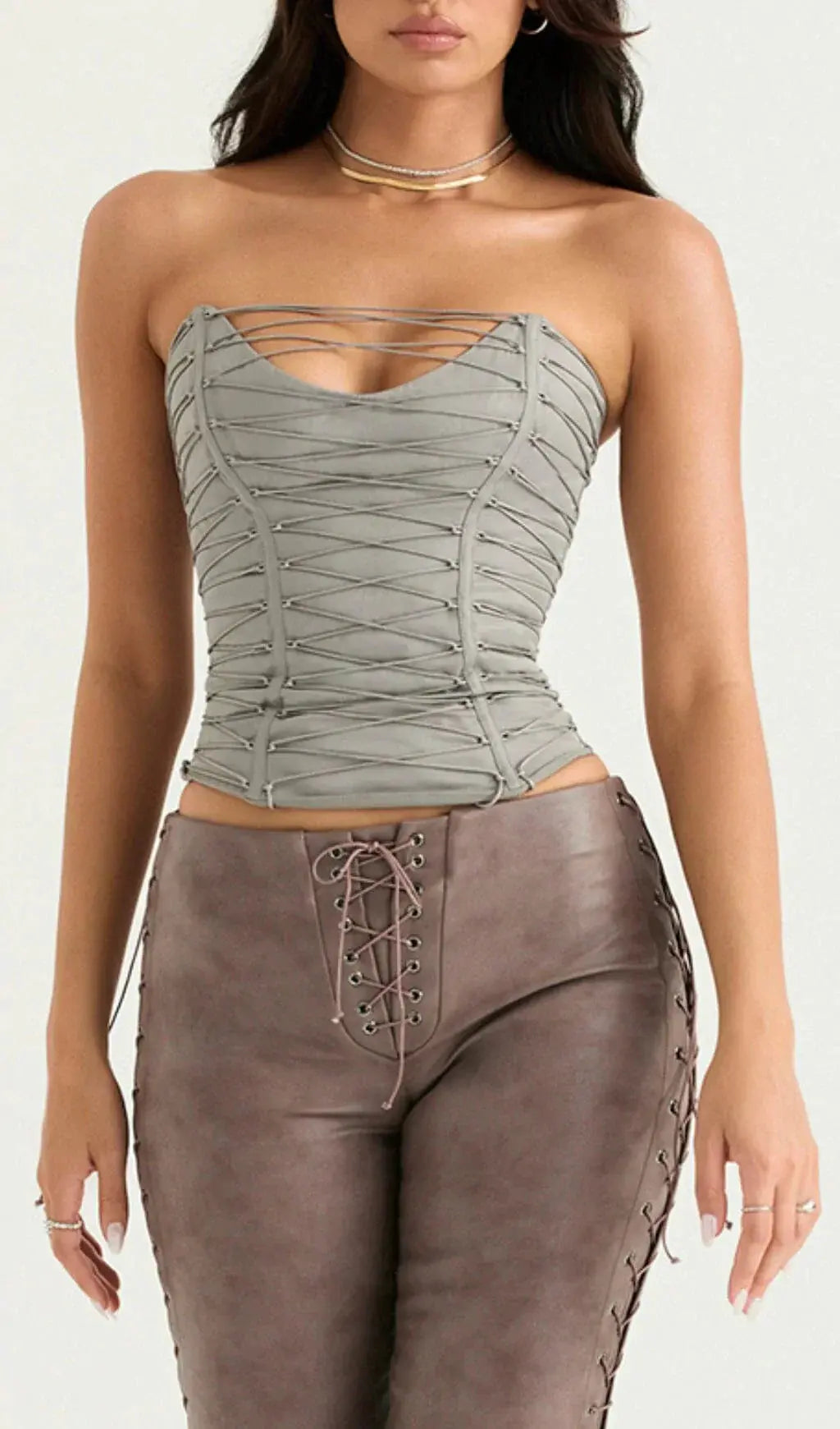 Fashionslee Women Smoke Lace Up Corset