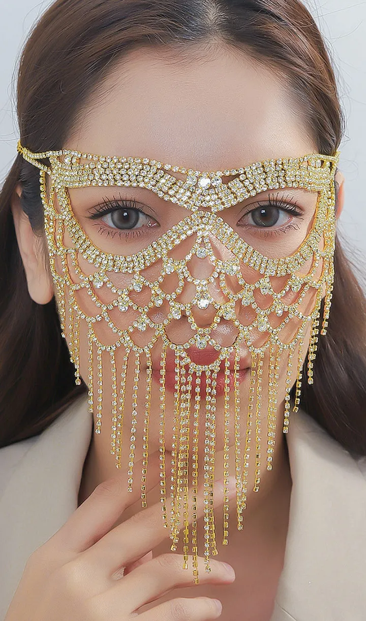 GOLD RHINESTONE TASSEL MASK | VIRAL AESTHETIC - OWNCI GOLD RHINESTONE TASSEL MASK | VIRAL AESTHETIC - OWNCI