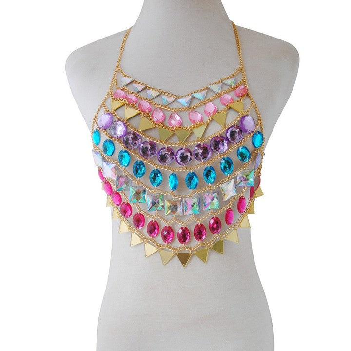 RAINBOW RHINESTONE VIRAL BODY CHAIN TOP - OWNCI RAINBOW RHINESTONE VIRAL BODY CHAIN TOP - OWNCI