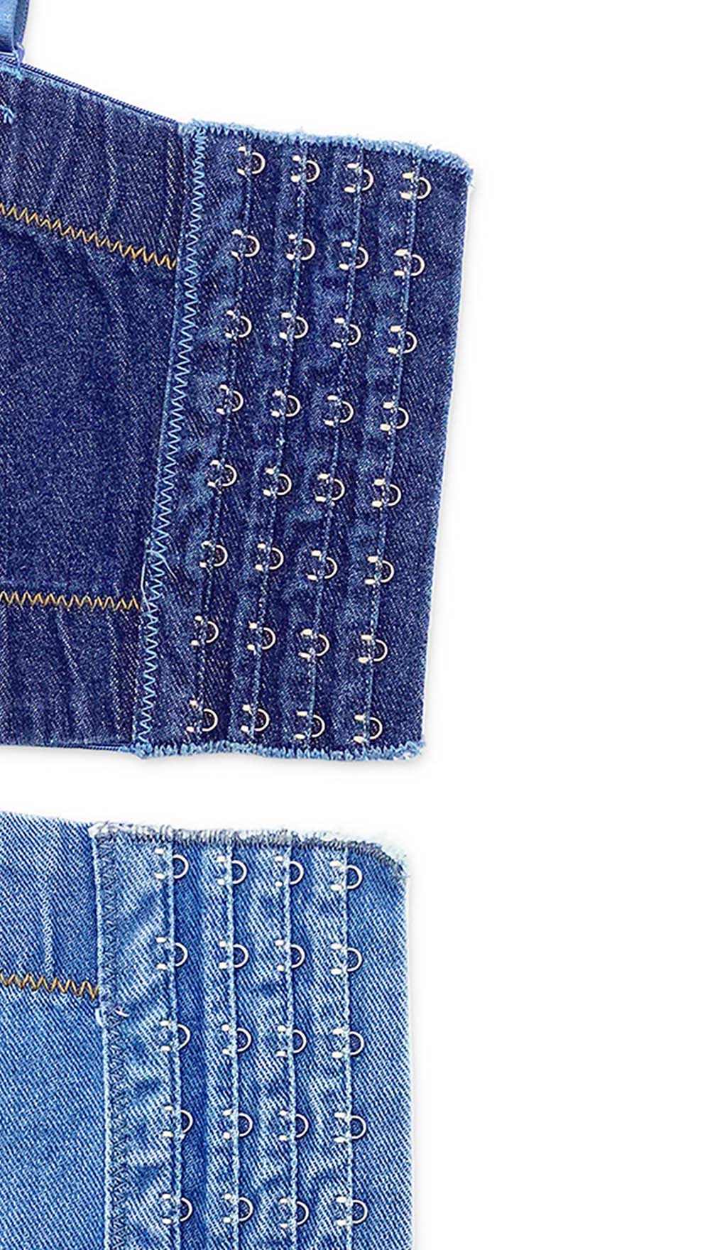 79ec95a720681e4af96dcece2e3c323f.jpeg Fashionslee Women Bustier Denim Top In Blue