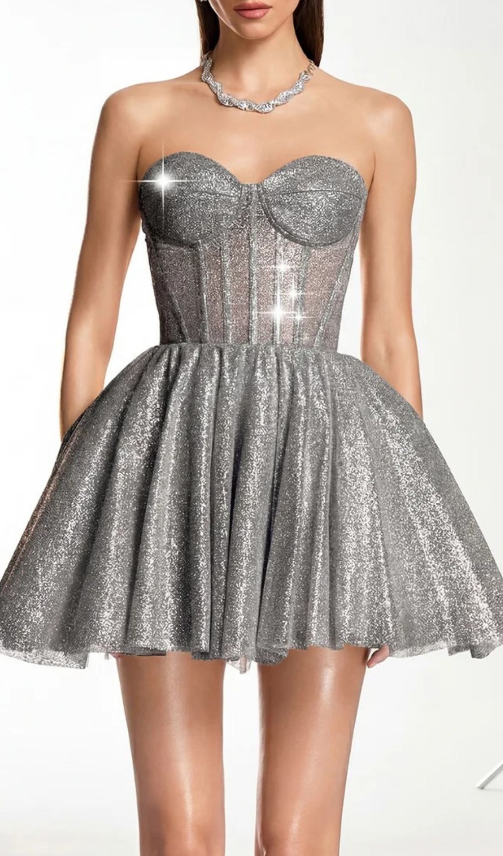 Fashionslee Women Darda Strapless Glitter Corset Mini Dress In Grey