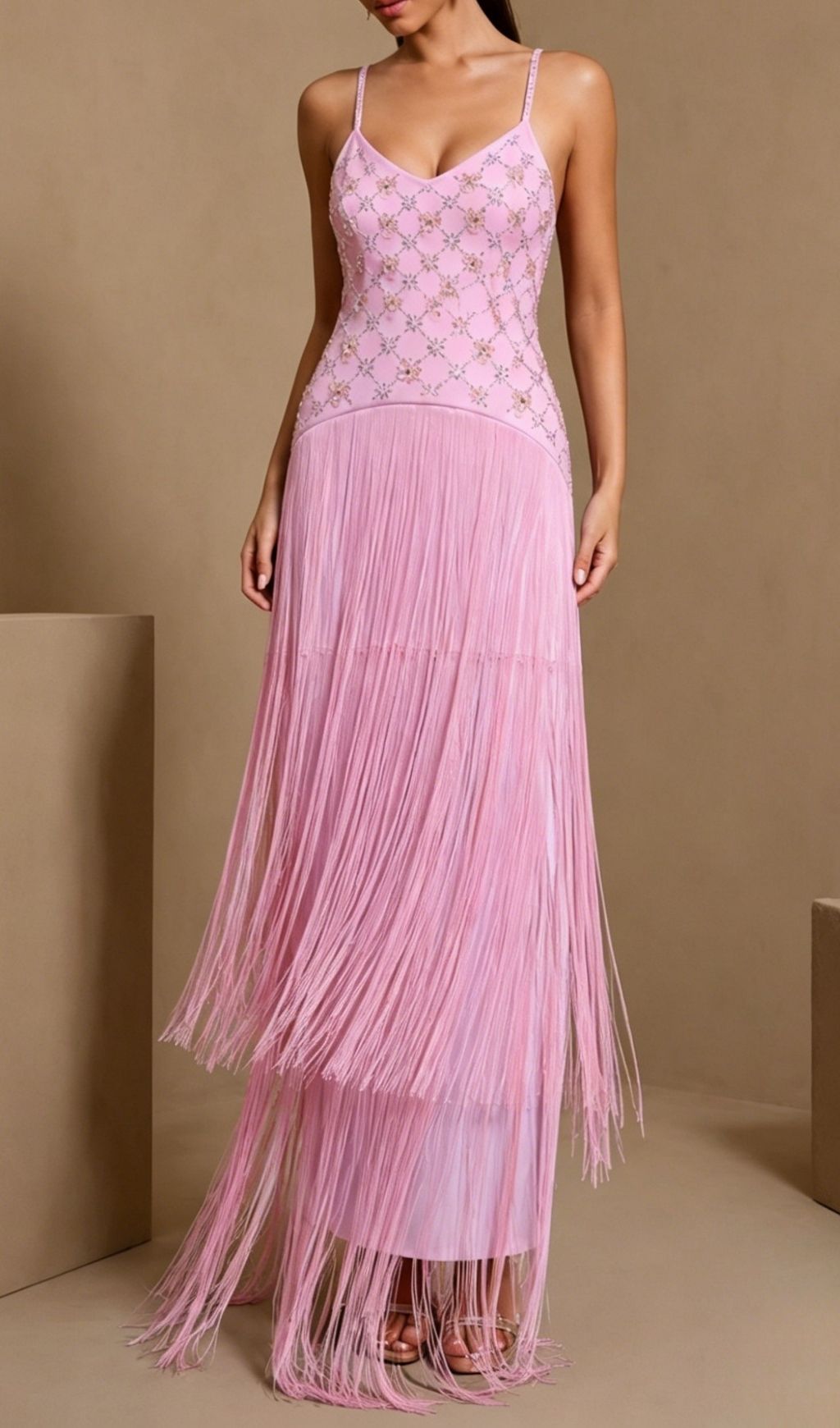 Fashionslee Women Koby Strappy Diamante Tassel Bandage Maxi Dress