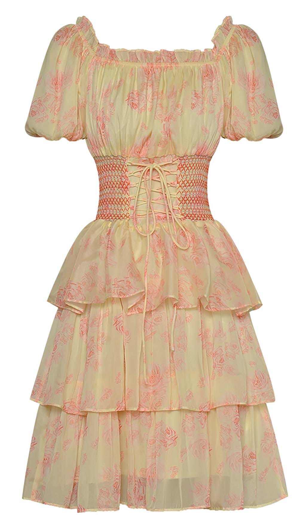 7a047d366861e51ccae9c5dc6f05b2db.jpeg Fashionslee Women Puff Sleeve Tiered Mini Dress In Pink
