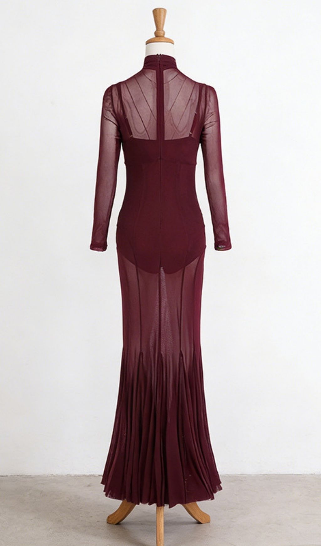 7a25d59b1da0ab2a565d251ee94c0054.jpg Fashionslee Women Kaylin Wine Mesh Long Sleeve Maxi Dress