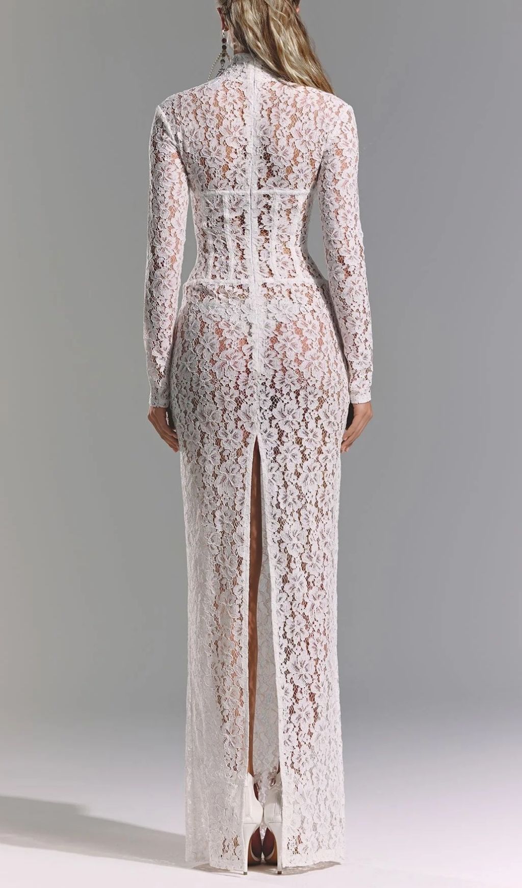 Fashionslee Women Isolde White Flower Lace Corset Maxi Dress