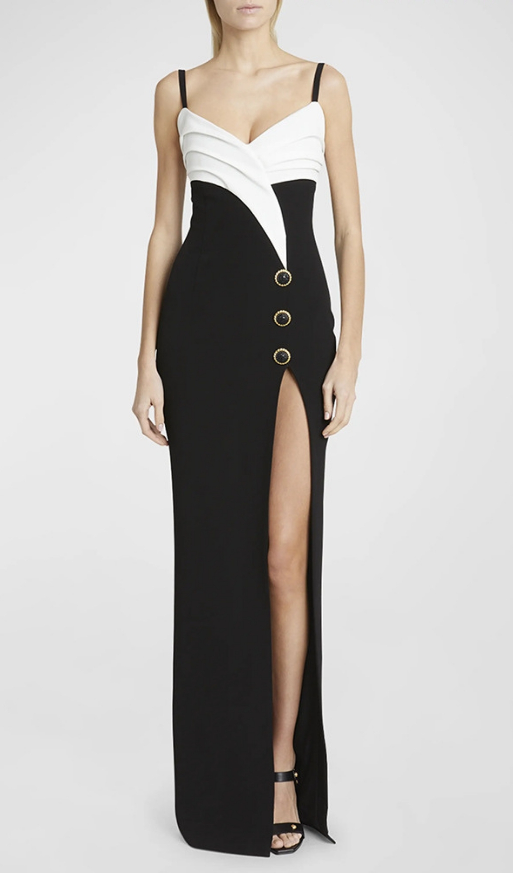 7a88723b9054fafc9d71200d6b40b212.jpg Fashionslee Women Etoile Black White Patchwork Slit Maxi Dress