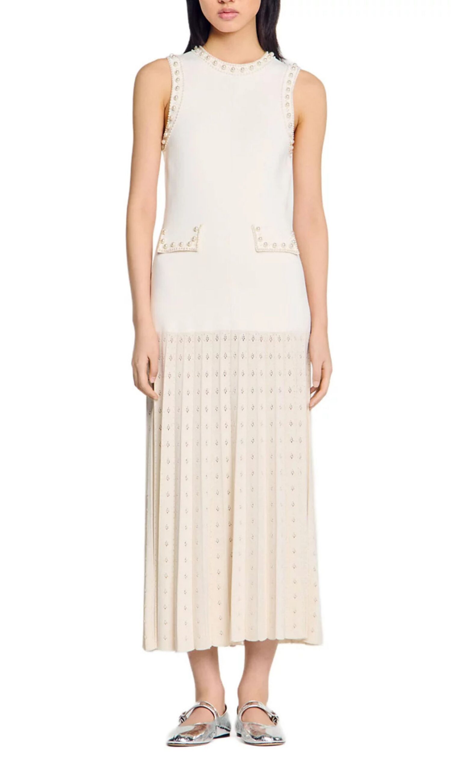 Fashionslee Women Pearl Bead Knit Maxi Dress