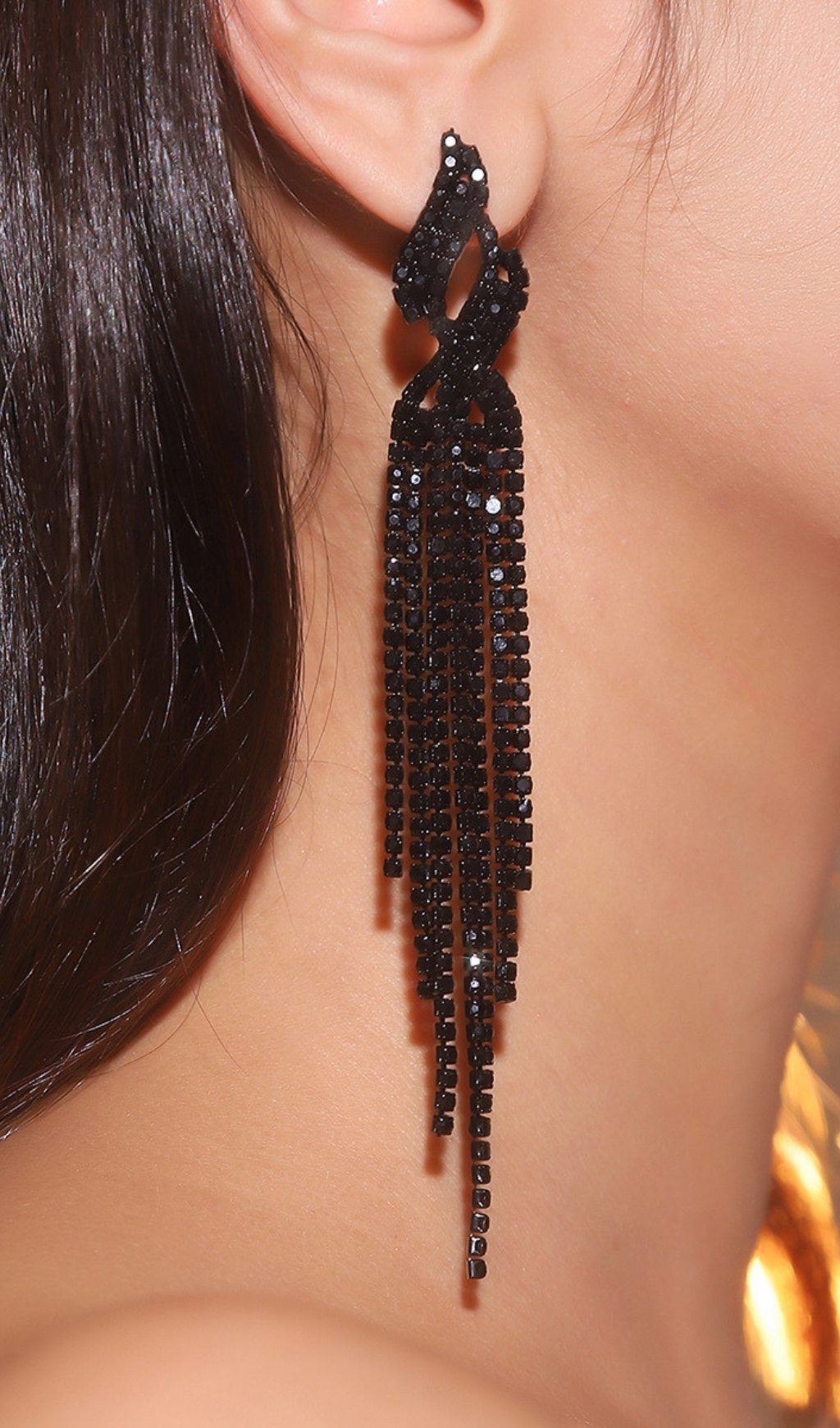 Fashionslee Women Dunya Black Rhinestone Tassel Earrings