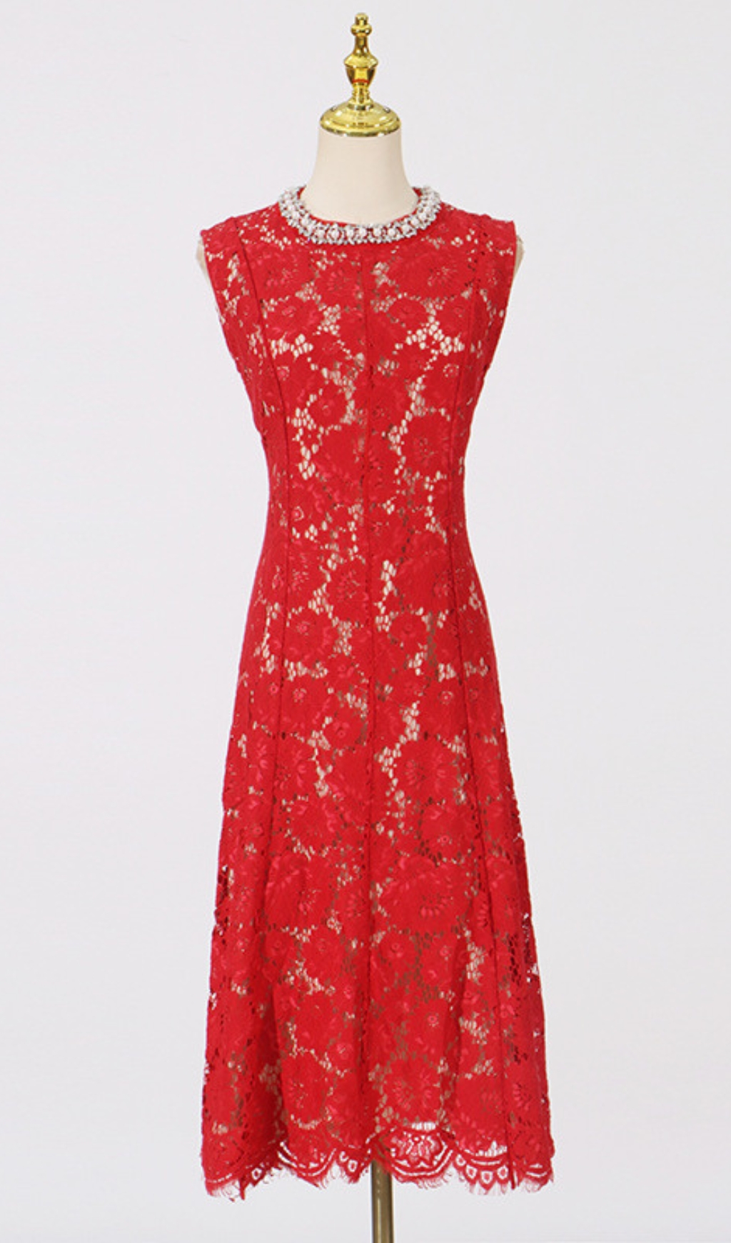 7aec66456af205befe3fb96528f490b3.jpg Fashionslee Women Fine Lace Pearl Midi Dress