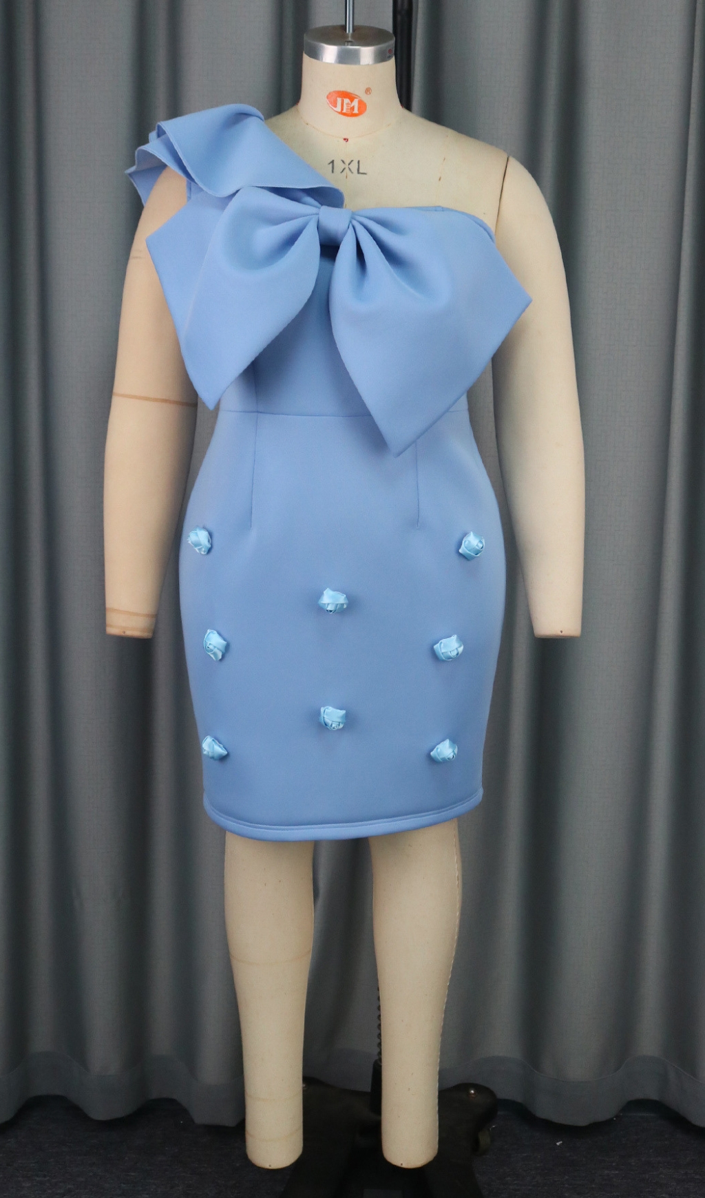 7b189c0e0b59d43537152ceea8808497.jpg Fashionslee Women Baina Blue One Shoulder Bow Mini Dress