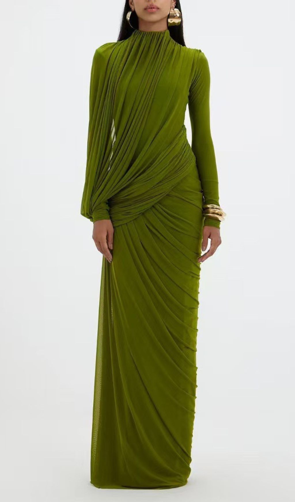 Fashionslee Women Johnda Ruched Long Sleeve Maxi Dress